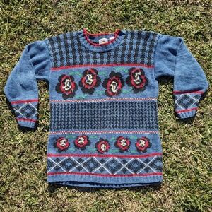 Vintage Marsh Landing Hand Knit Floral Sweater Medium Chunky 90s Cottagecore